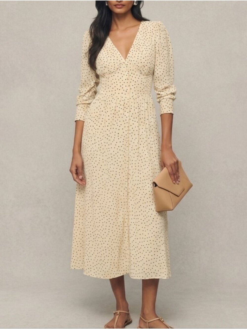 Reformation Liara Dress Size 4 Fits Small Cream With Black Polkadots Formal Work